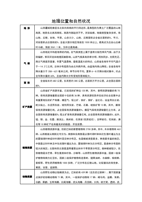 山西地理位置和自然状况