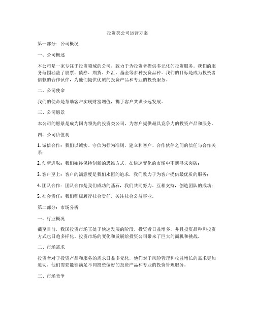 投资类公司运营方案