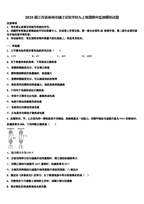 2024届江苏省泰州市靖江实验学校九上物理期中监测模拟试题含解析