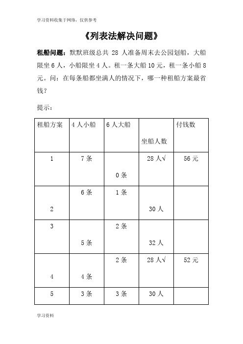 列表法解决问题-三年级上册数学(自己总结)