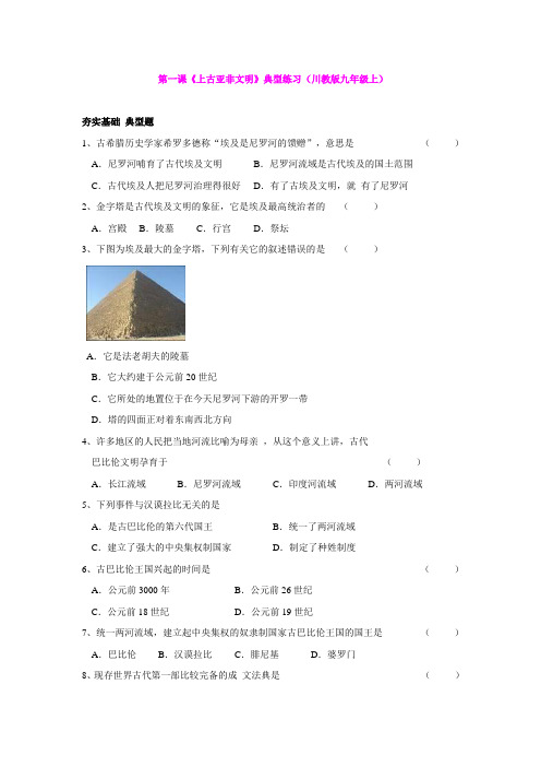 第一课《上古亚非文明》典型练习(川教版九年级上)
