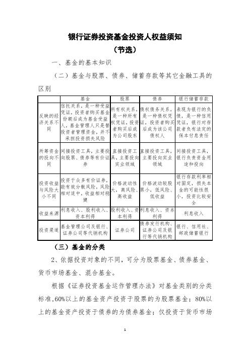 银行证券投资基金投资人权益须知