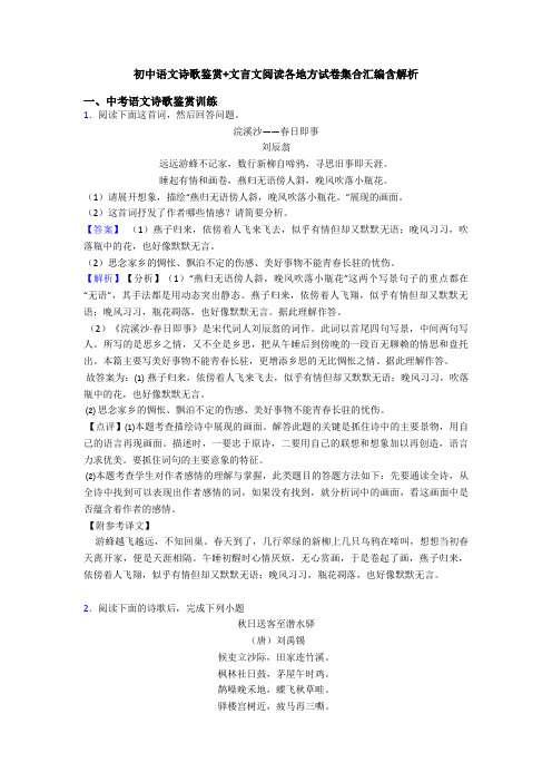 初中语文诗歌鉴赏+文言文阅读各地方试卷集合汇编含解析