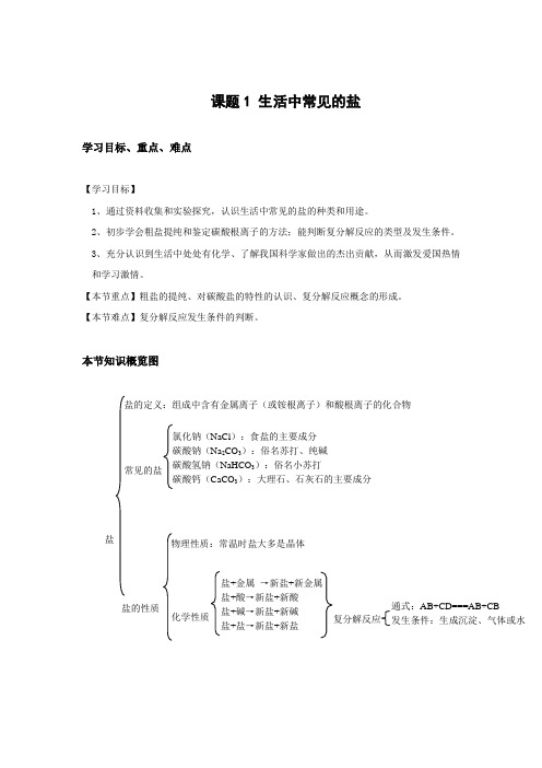 人教版-化学-九年级下册--课题1 生活中常见的盐 导学案