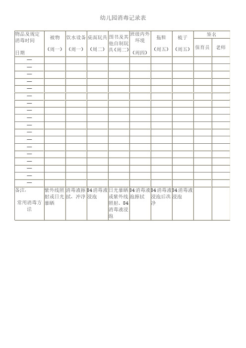 幼儿园消毒记录表通用模板