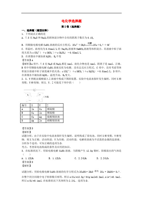 高考化学一轮复习高频考点100题《电化学选择题》(含解析)