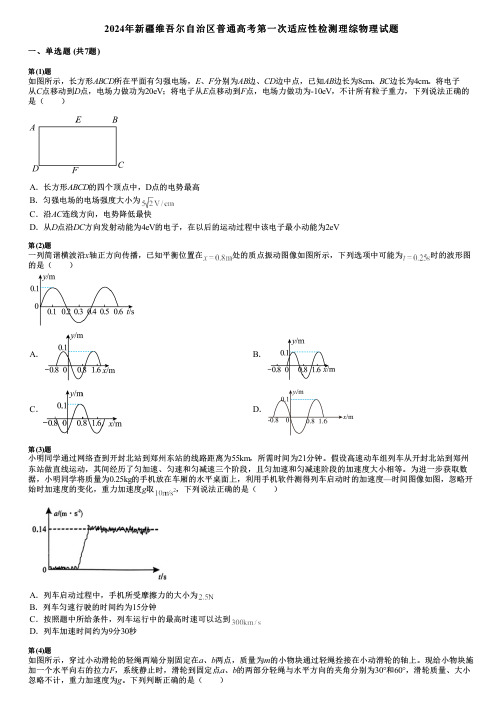 2024年新疆维吾尔自治区普通高考第一次适应性检测理综物理试题