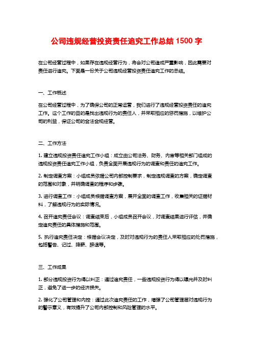 公司违规经营投资责任追究工作总结1500字