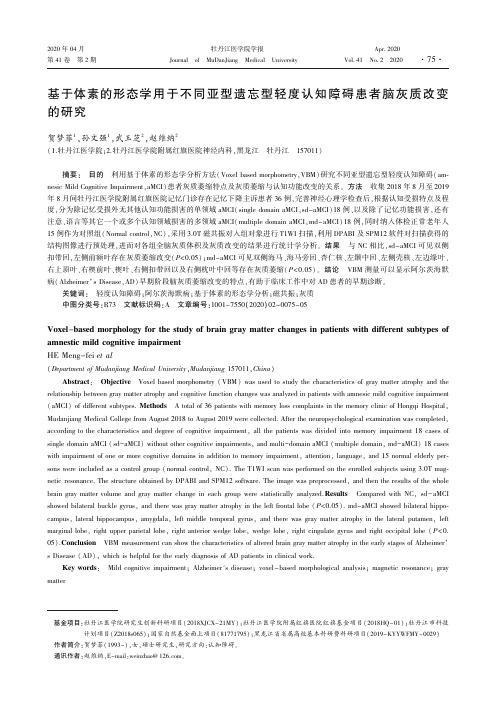 基于体素的形态学用于不同亚型遗忘型轻度认知障碍患者脑灰质改变的研究