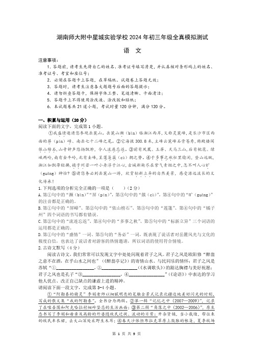 2024年湖南省长沙市师大附中星城实验学校中考全真模拟测试语文试题