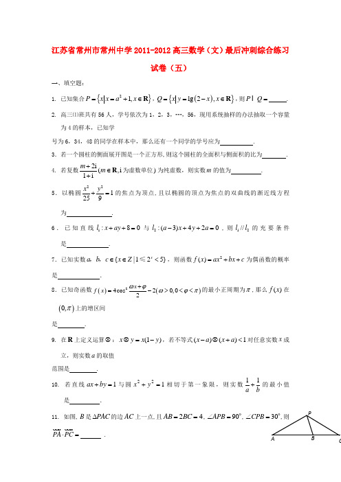 江苏省常州中学高三数学最后冲刺综合练习试卷 (文)(5)苏教版