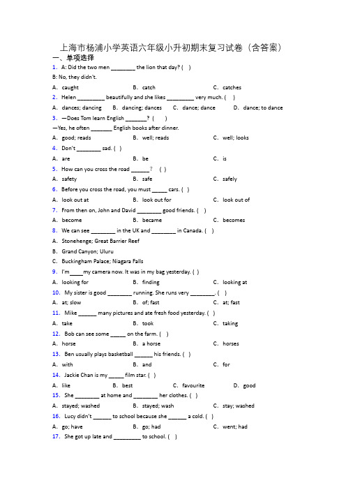 上海市杨浦小学英语六年级小升初期末复习试卷(含答案)
