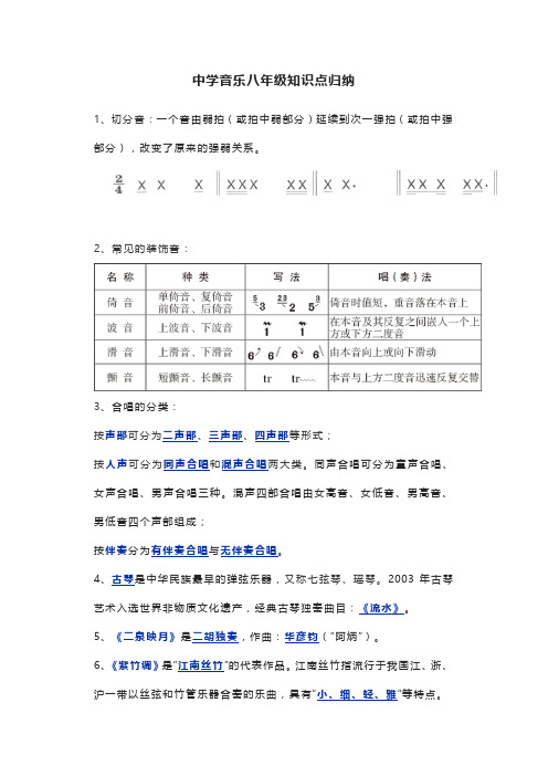 中学音乐八年级知识点归纳