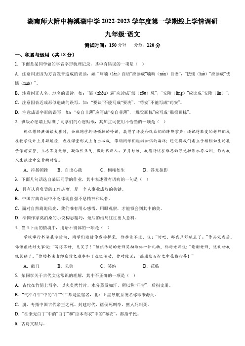 湖南省长沙市长沙市师大附中梅溪湖中学等5校2022-2023学年九年级上册期末语文试题(含解析)