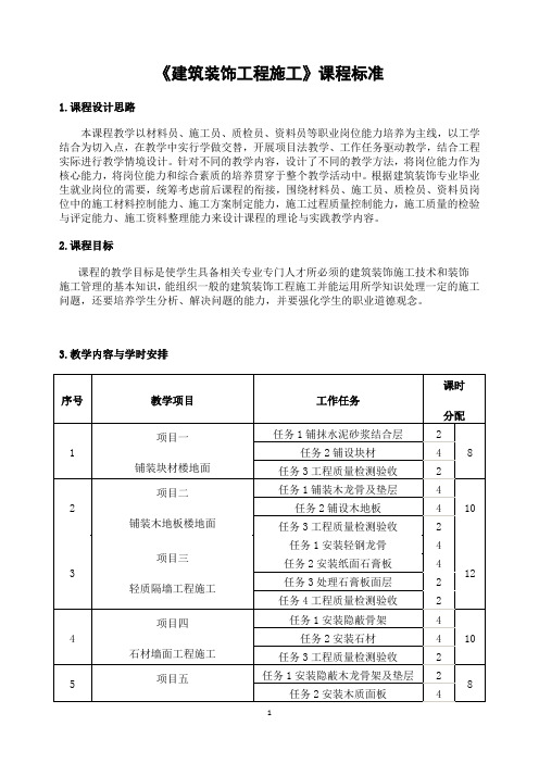 《建筑装饰工程施工》课程标准