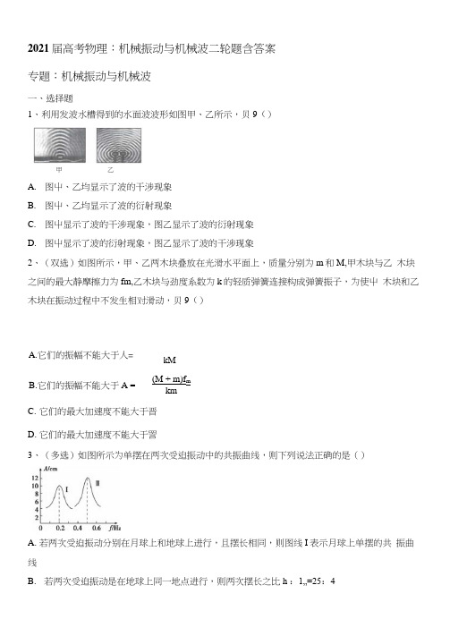 2021届高考物理二轮复习：机械振动与机械波含答案