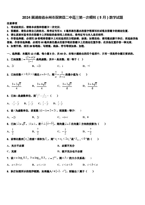 2024届湖南省永州市双牌县二中高三第一次模拟(5月)数学试题