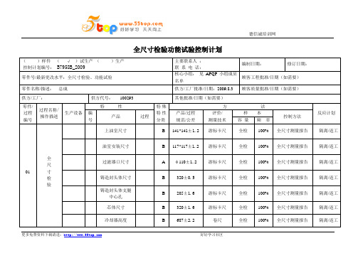 全尺寸检验功能试验控制计划