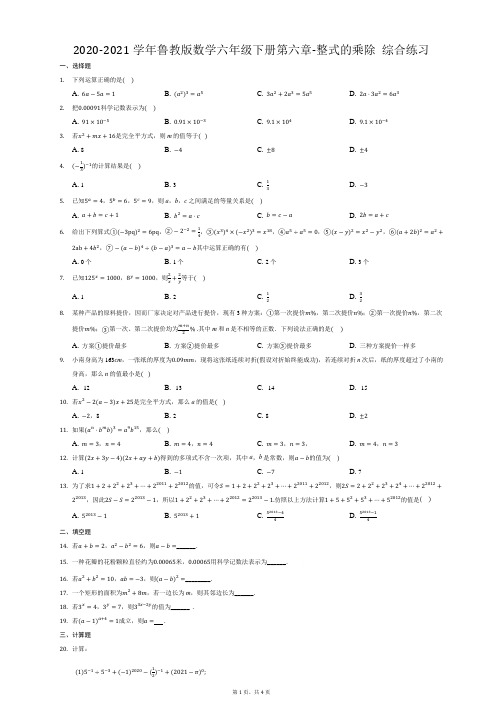 2020-2021学年鲁教版(五四制)数学六年级下册第六章-整式的乘除 综合练习