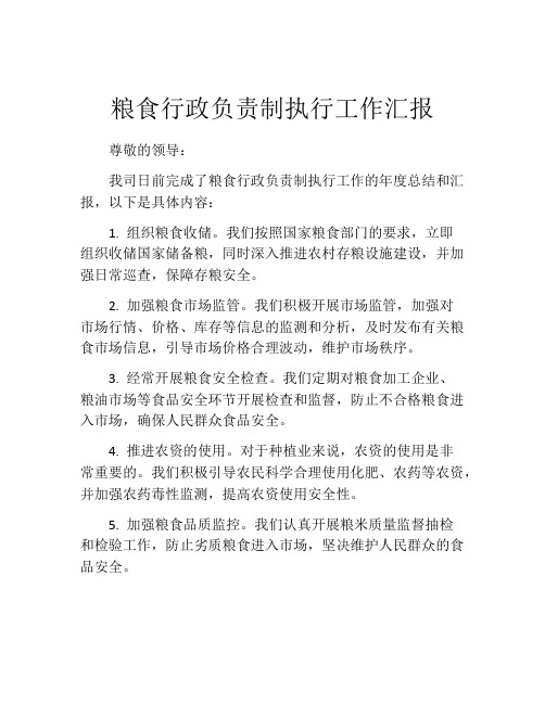 粮食行政负责制执行工作汇报