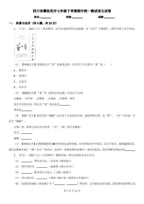 四川省攀枝花市七年级下学期期中统一测试语文试卷