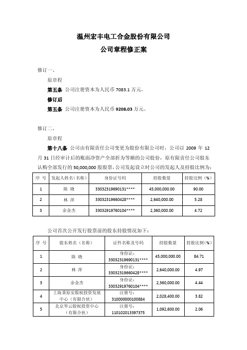 温州宏丰：公司章程修正案