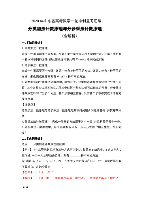 2020年山东省高考数学一轮冲刺复习汇编：分类加法计数原理与分步乘法计数原理(含解析)