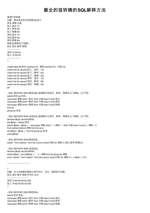 最全的竖转横的SQL解释方法