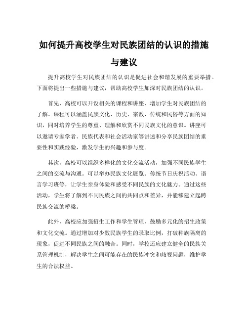 如何提升高校学生对民族团结的认识的措施与建议