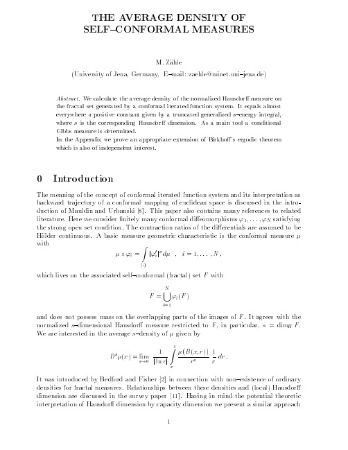 The average density of self--conformal measures