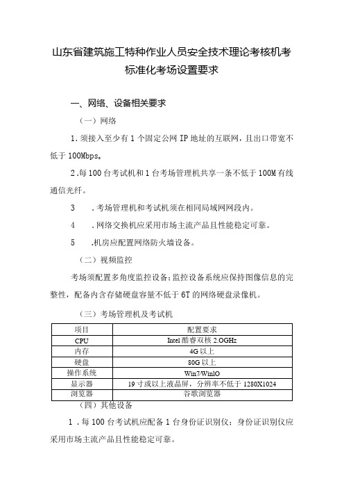 山东省建筑施工特种作业人员安全技术理论考核机考标准化考场设置要求