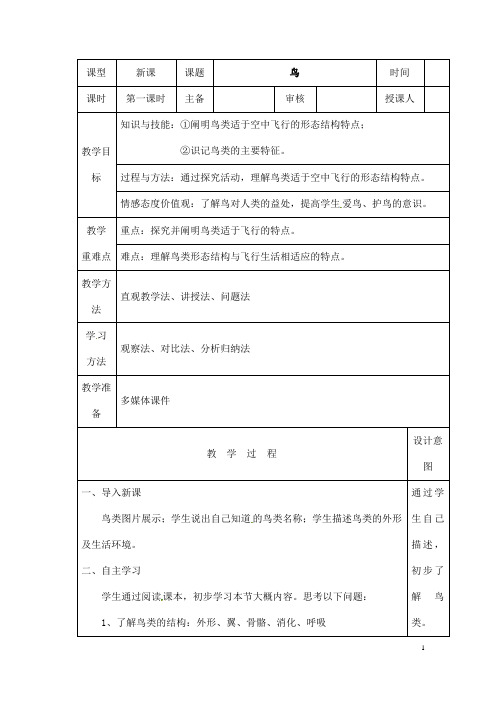 (名师整理)最新人教版生物8年级上册第5单元第1章第6节《鸟》市优质课一等奖教案