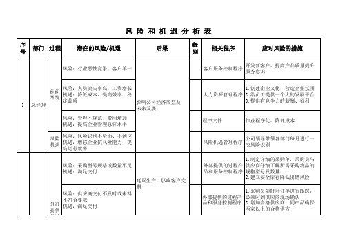 风险分析排查表