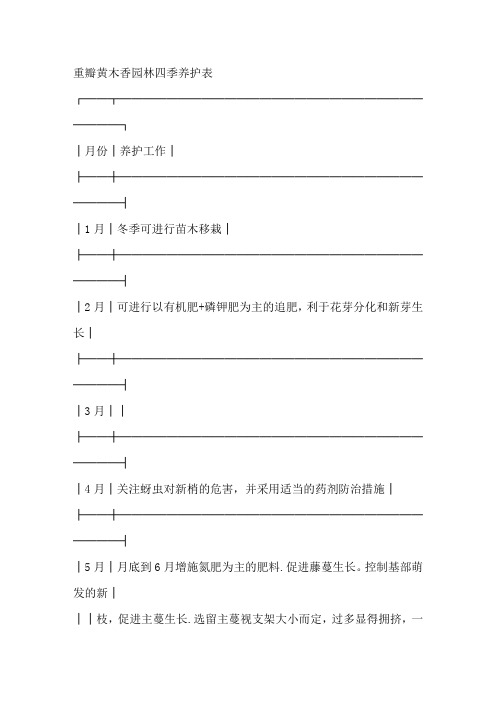 重瓣黄木香园林四季养护表