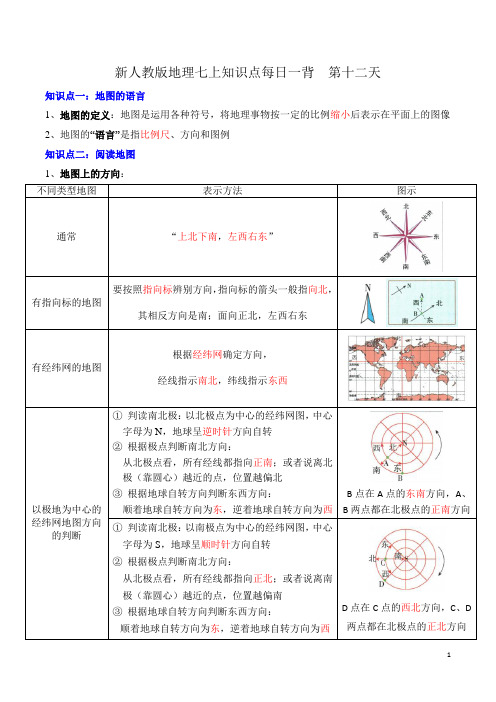 【初中地理】第二章地图知识点每日一背-2024-2025学年七年级地理上学期(人教版2024)