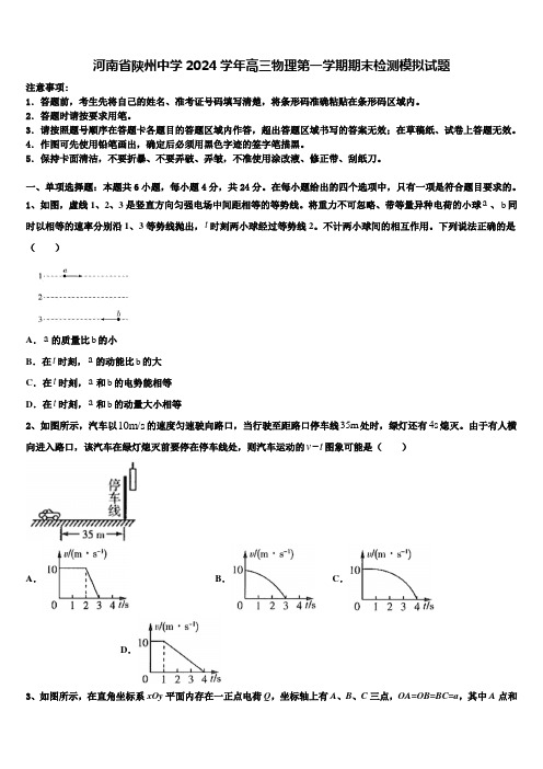 河南省陕州中学2024学年高三物理第一学期期末检测模拟试题含解析