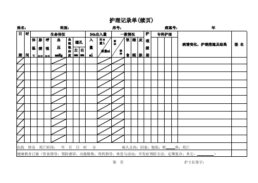 护理记录单续页