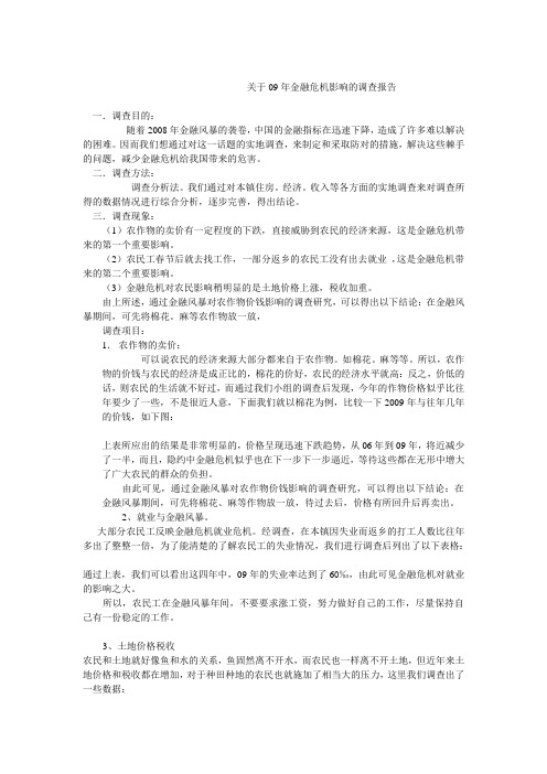 关于09年金融危机影响的调查报告