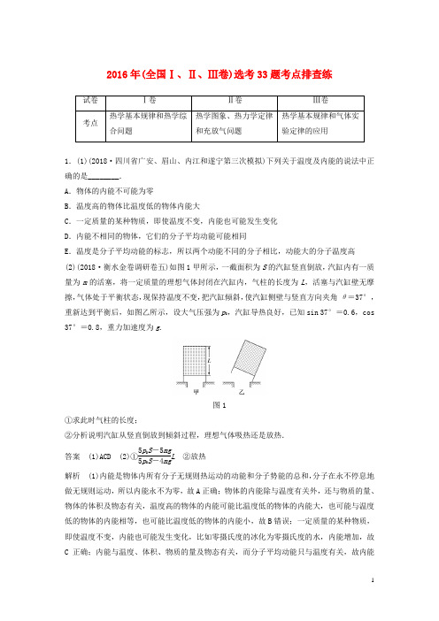 高考物理总复习 优编增分练：选考题考点排查练5 2016年选考33题考点排查练