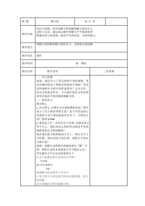 人教版五年数学上册第五单元简易方程2、解简易方程解方程例1