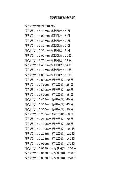 筛子目度对应孔径