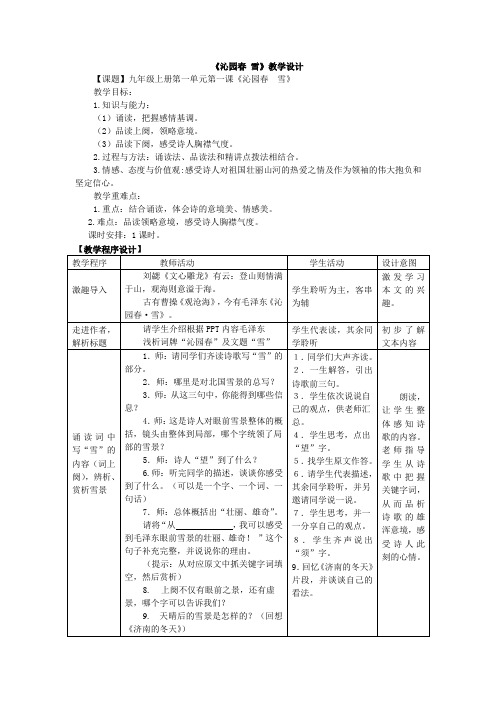 部编人教版初中语文九年级上册《第一单元活动：探究：任务一自主阅读：1沁园春：雪》赛课教学设计_0