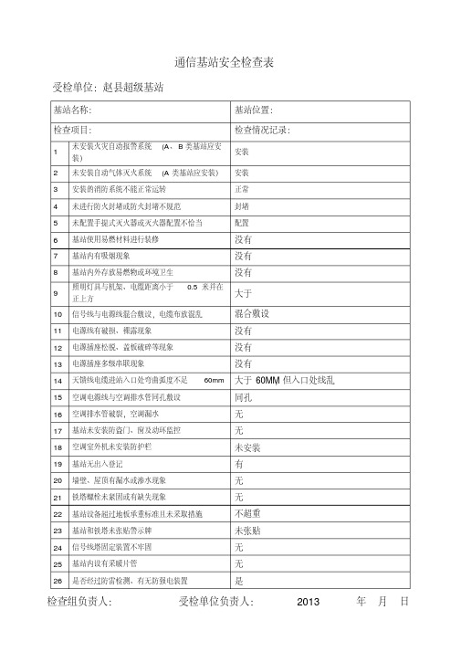 通信机房、基站安全检查表