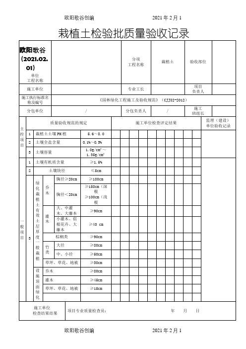 园林工程检验批最新版之欧阳歌谷创编