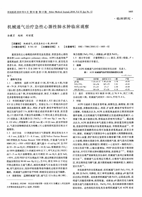 机械通气治疗急性心源性肺水肿临床观察