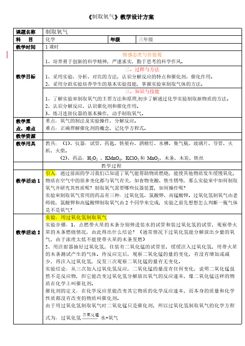 人教版初中化学九年级上册 实验活动1 氧气的实验室制取与性质 教案教学设计课后反思