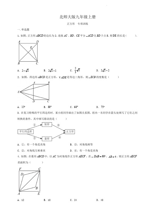 北师大版九年级上册数学    正方形  专项训练