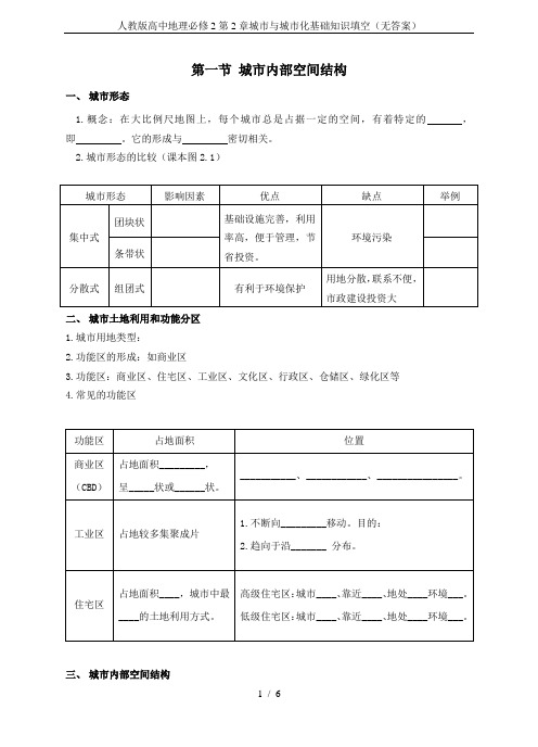 人教版高中地理必修2第2章城市与城市化基础知识填空(无答案)