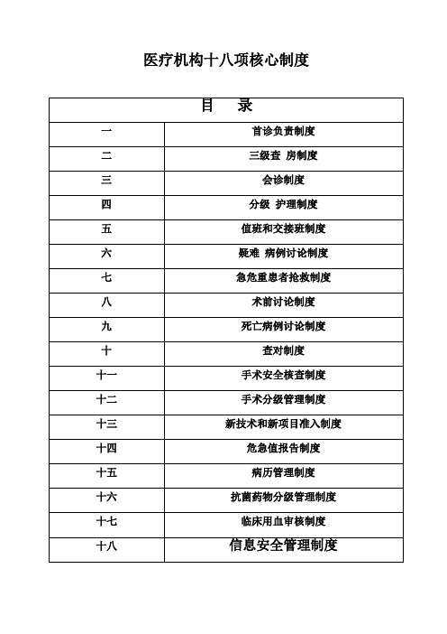 医疗机构十八项核心制度