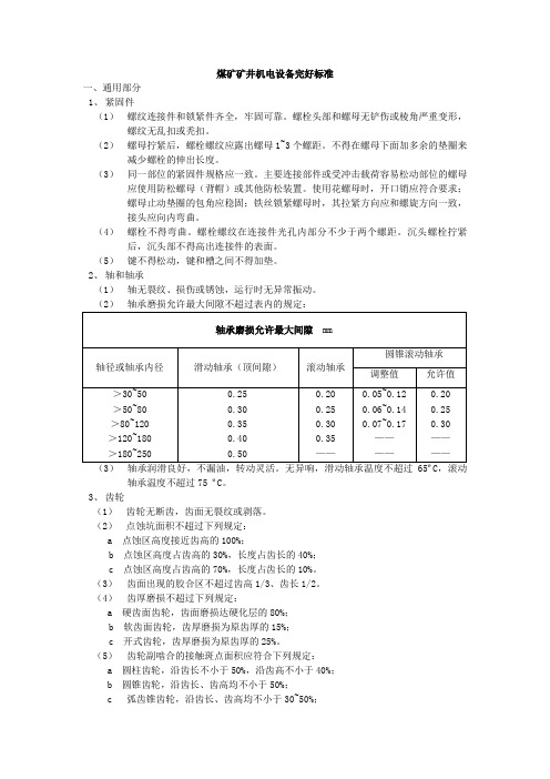 煤矿矿井机电设备完好标准(采掘设备)